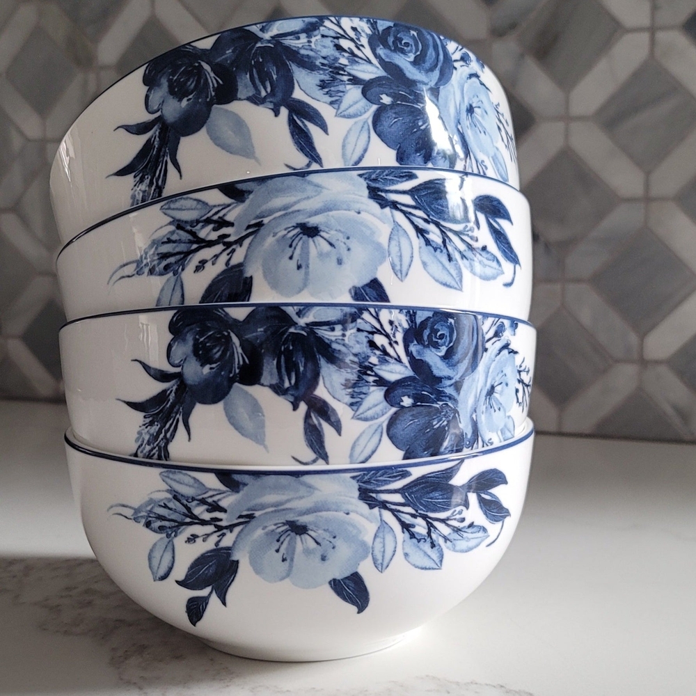 Mikasa Blue Floral Dinnerware Bowls Set Of 4